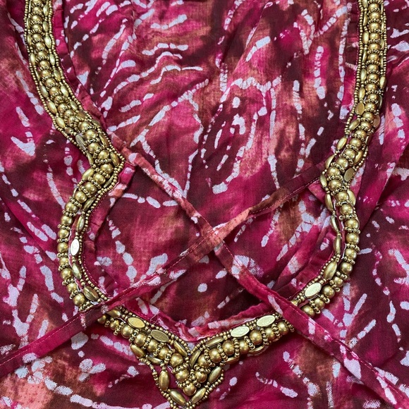 Sol & Mer One Size Red Tie Dye Like Swimsuit Cover-Up with Beaded Neckline - Picture 8 of 9